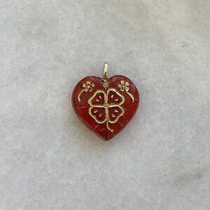 Solid 14K Yellow Gold Vintage Heart Four Leaf Clover Daisy Good Luck Charm
